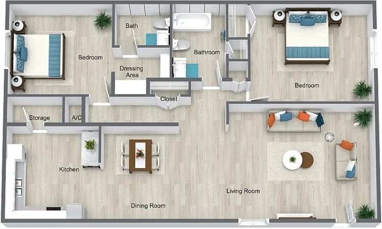 St. Petersburg apartments for rent - image - Floor Plan - 2 Bed 1.5 Bath