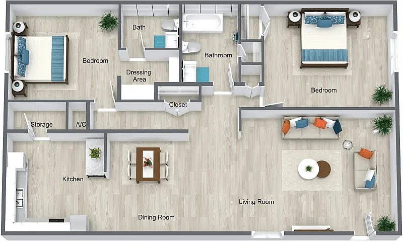 St. Petersburg apartments for rent - image - Floor Plan - 2 Bed 1.5 Bath