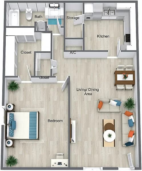 St. Petersburg apartments for rent - image - Floor Plan - 1 Bed 1 Bath